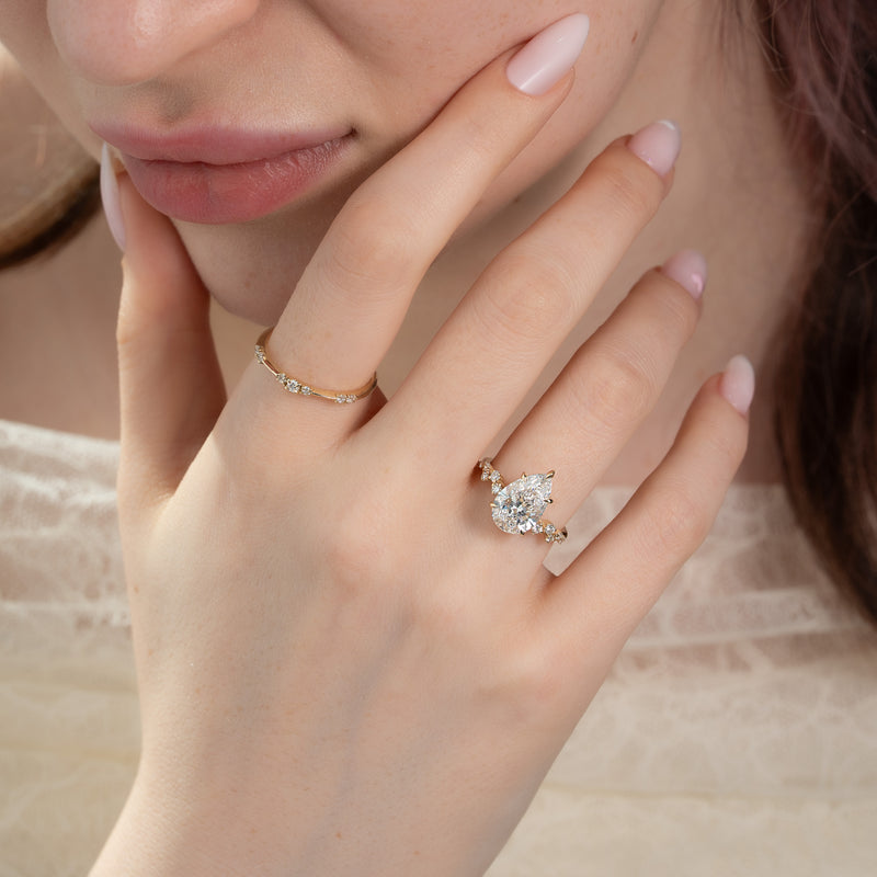 3.50CT Pear Lab Grown FVS1 Cluster Pave Diamond Engagement Ring