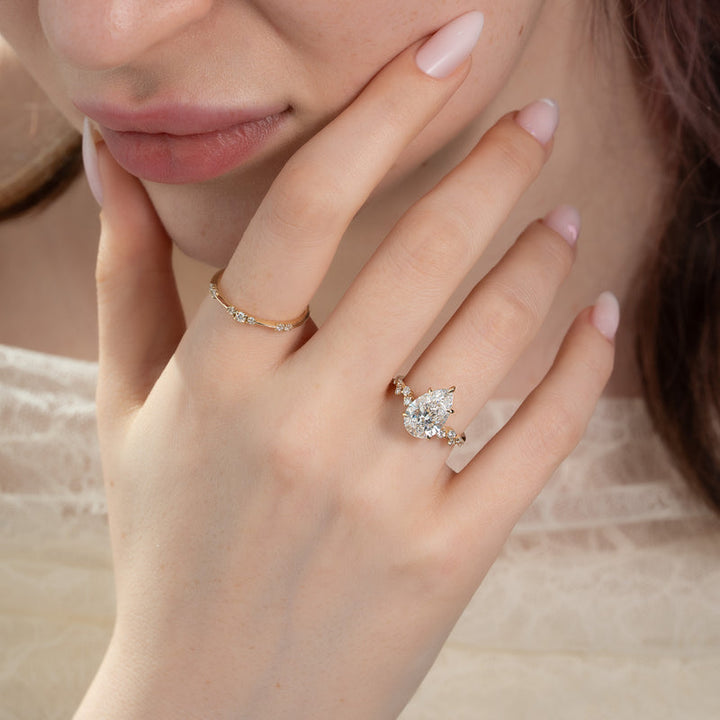 3.50CT Pear Lab Grown FVS1 Cluster Pave Diamond Engagement Ring