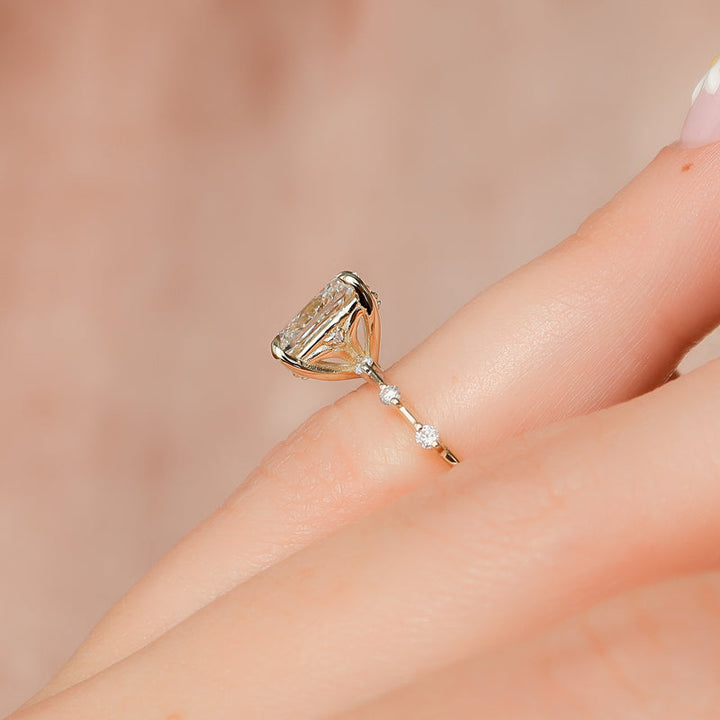 3.0CT Cushion Lab Grown F/VVS1 Distance Diamond Pave Engagement Ring