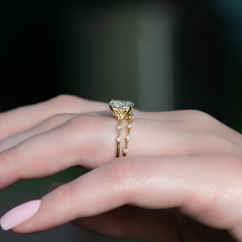 3.0CT Cushion Lab Grown F/VVS1 Distance Diamond Pave Engagement Ring
