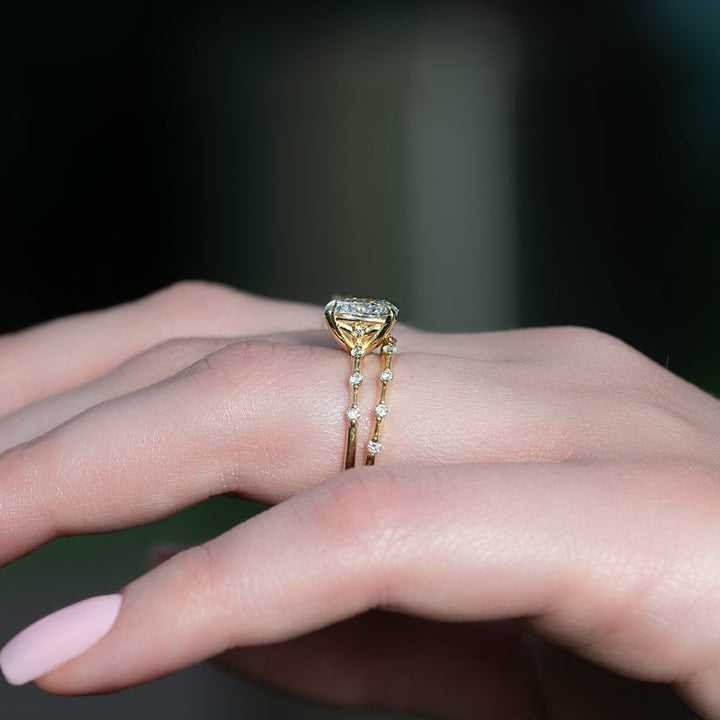 3.0CT Cushion Lab Grown F/VVS1 Distance Diamond Pave Engagement Ring
