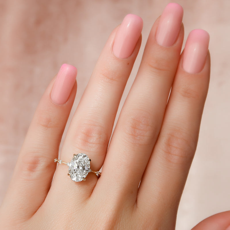 2.0CT Oval Lab Grown F/VVS1 Diamond Distance Pave Engagement Ring