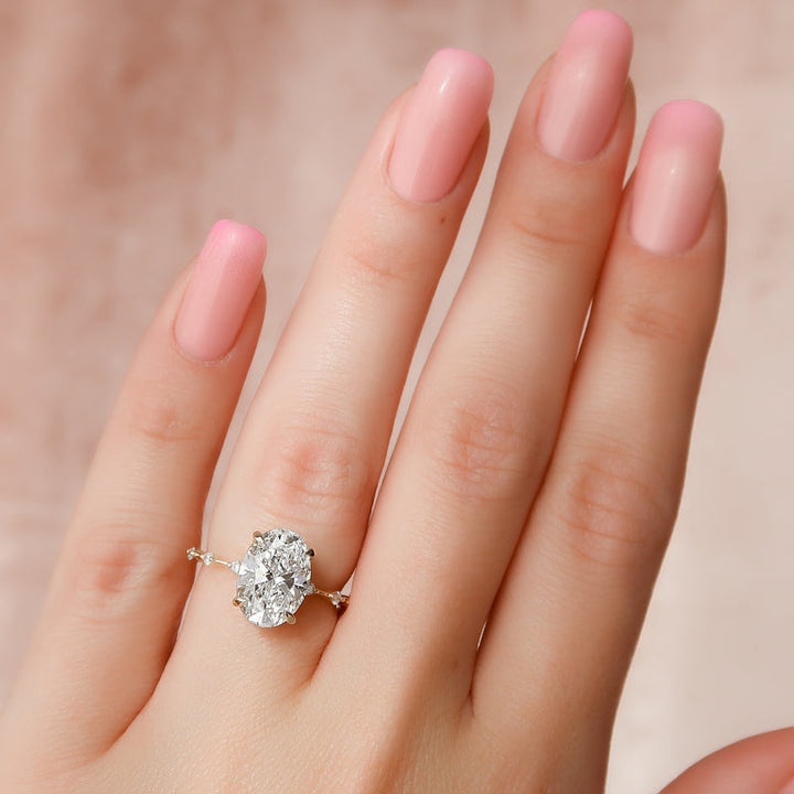 2.0CT Oval Lab Grown F/VVS1 Diamond Distance Pave Engagement Ring