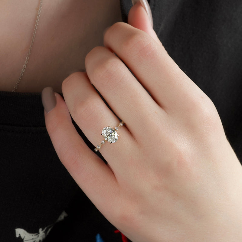 2.0CT Oval Lab Grown F/VVS1 Diamond Distance Pave Engagement Ring