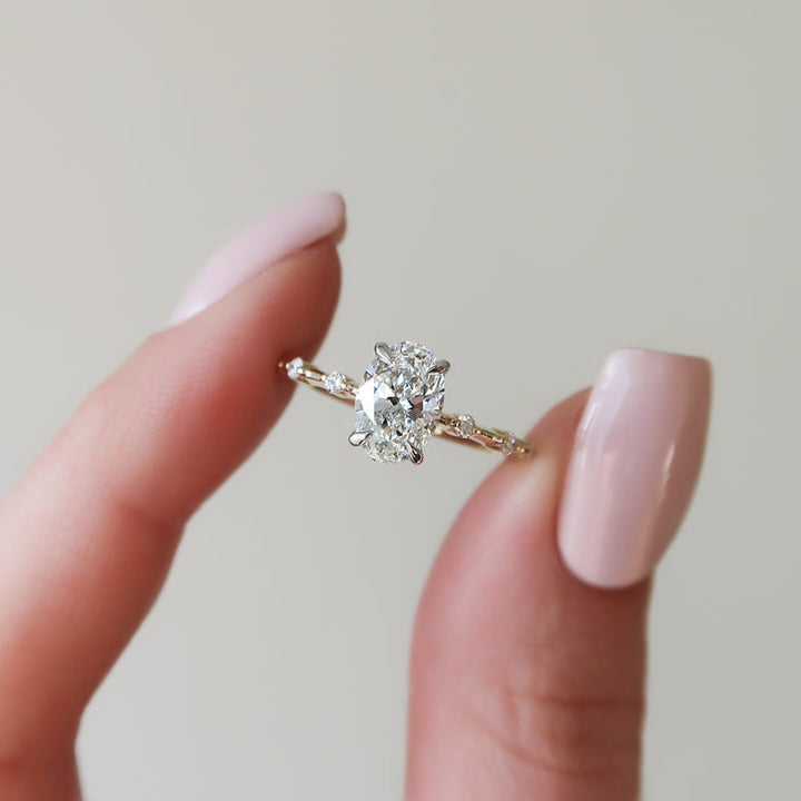 2.0CT Oval Lab Grown F/VVS1 Diamond Distance Pave Engagement Ring