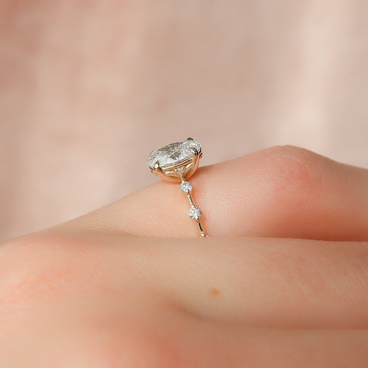 2.0CT Oval Lab Grown F/VVS1 Diamond Distance Pave Engagement Ring