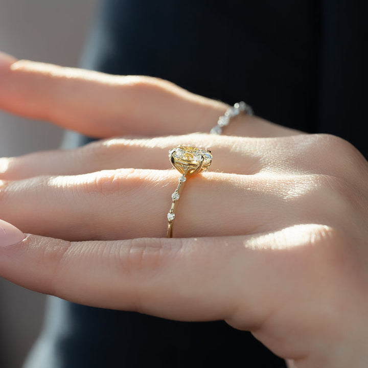 2.0CT Oval Lab Grown F/VVS1 Diamond Distance Pave Engagement Ring
