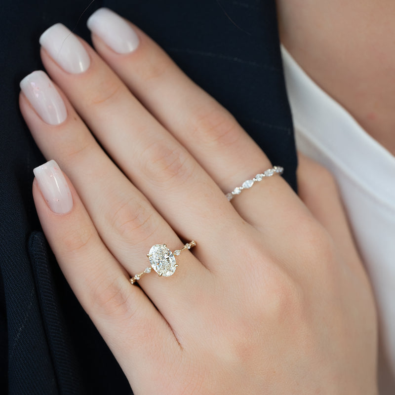 2.0CT Oval Lab Grown F/VVS1 Diamond Distance Pave Engagement Ring