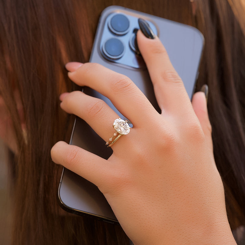 2.0CT Oval Lab Grown F/VVS1 Diamond Distance Pave Engagement Ring