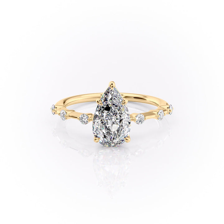 2.0CT Pear Lab Grown E/VS1 Diamond Distance Pave Engagement Ring