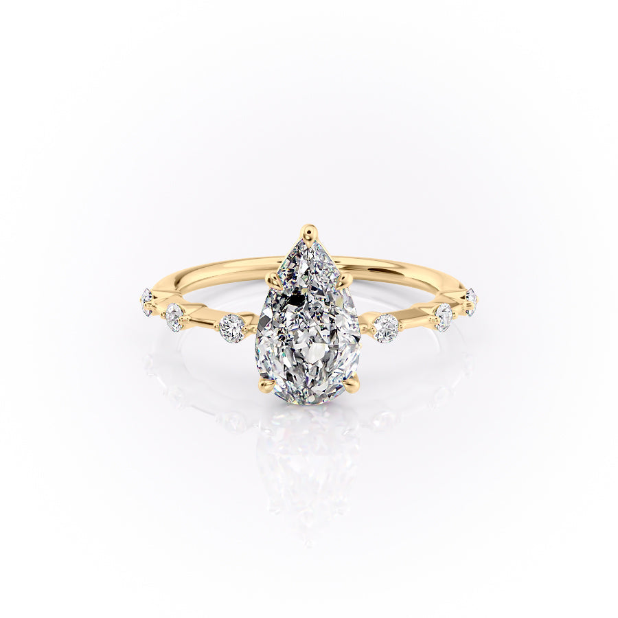 2.0CT Pear Lab Grown E/VS2 Diamond Distance Pave Engagement Ring