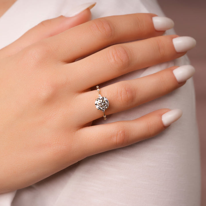 1.50CT Round Lab Grown E/VS1 Diamond Distance Pave Engagement Ring