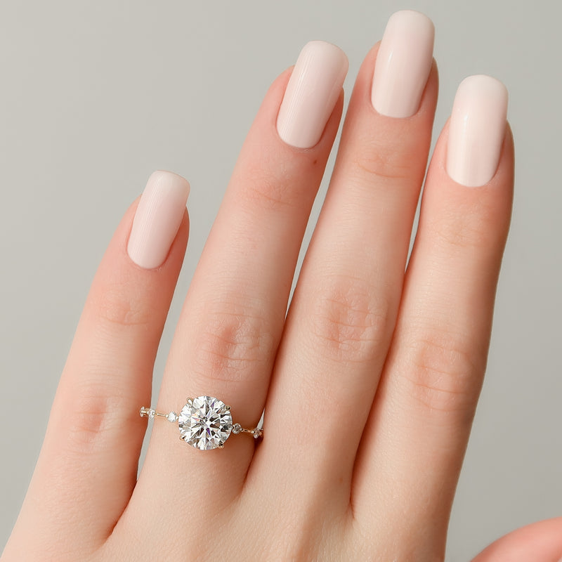 1.50CT Round Lab Grown E/VS1 Diamond Distance Pave Engagement Ring