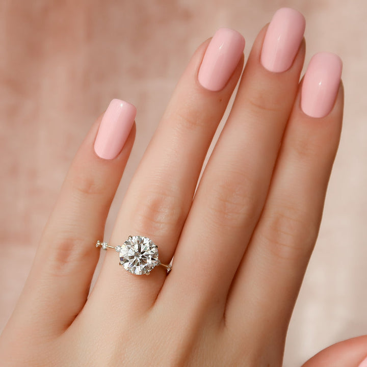 1.50CT Round Lab Grown E/VS1 Diamond Distance Pave Engagement Ring