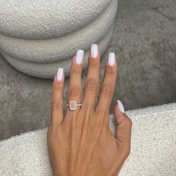 Dreamy Pink Diamond Halo RingRadiant Cut Pink Diamond with Pave BandRomantic Pink Diamond Engagement RingPink Diamond Halo Ring Rose Gold