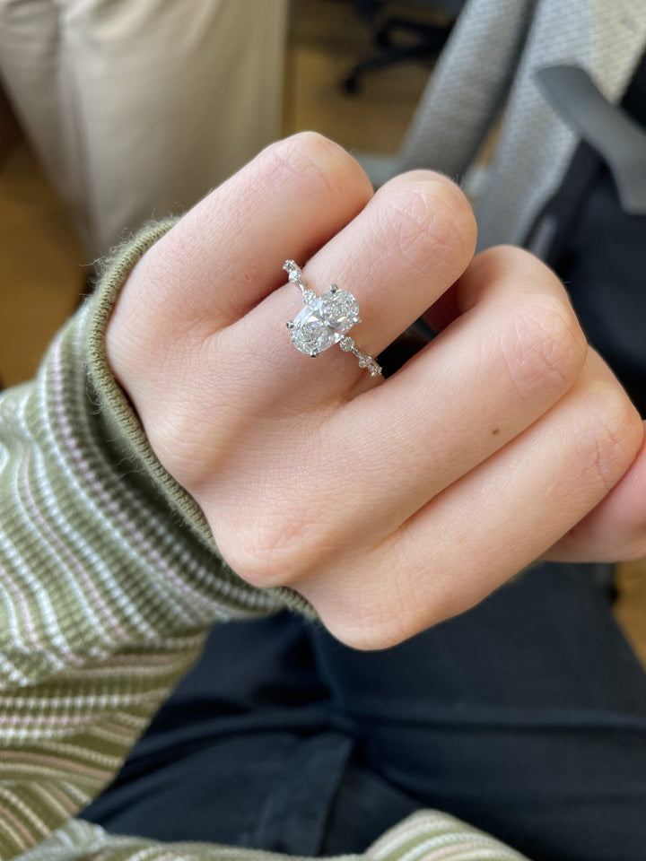 2.01ct Oval F- VS1 Lag Grown Diamond Petite Pave Engagement Ring
