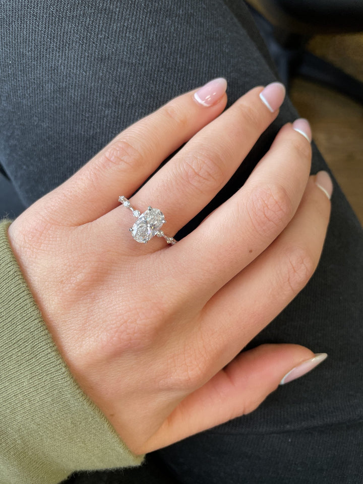 2.01ct Oval F- VS1 Lag Grown Diamond Petite Pave Engagement Ring