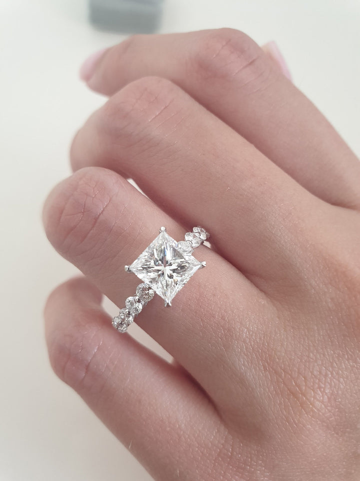 2.01ct Princess D-VS Lab Grown Diamond Pave Engagement Ring
