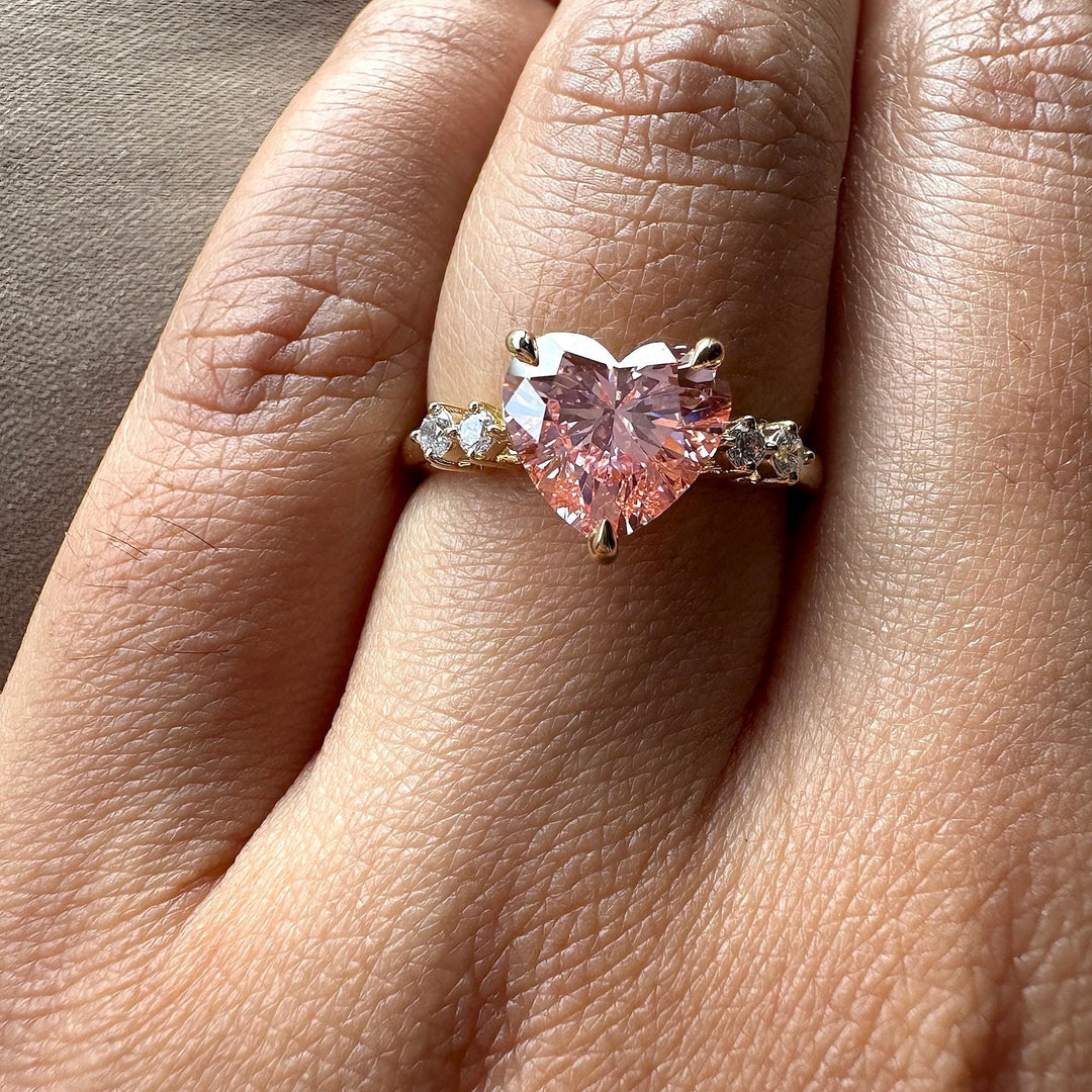 2.0 Carat Pink Heart Diamond RingPink Heart Cut Lab DiamondIGI Certified Pink Diamond RingFive Stone Pink Diamond Ring2.0CT Heart Engagement RingPink Lab Grown Heart DiamondHeart Shaped Pink Engagement RingFive Stone Pink Lab Diamond Ring