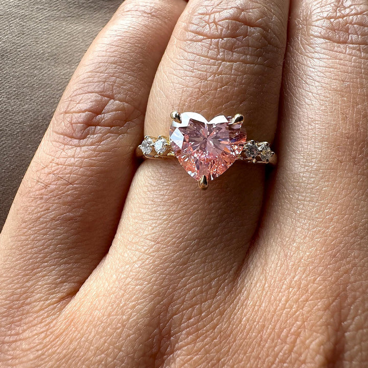 2.0 Carat Pink Heart Diamond RingPink Heart Cut Lab DiamondIGI Certified Pink Diamond RingFive Stone Pink Diamond Ring2.0CT Heart Engagement RingPink Lab Grown Heart DiamondHeart Shaped Pink Engagement RingFive Stone Pink Lab Diamond Ring