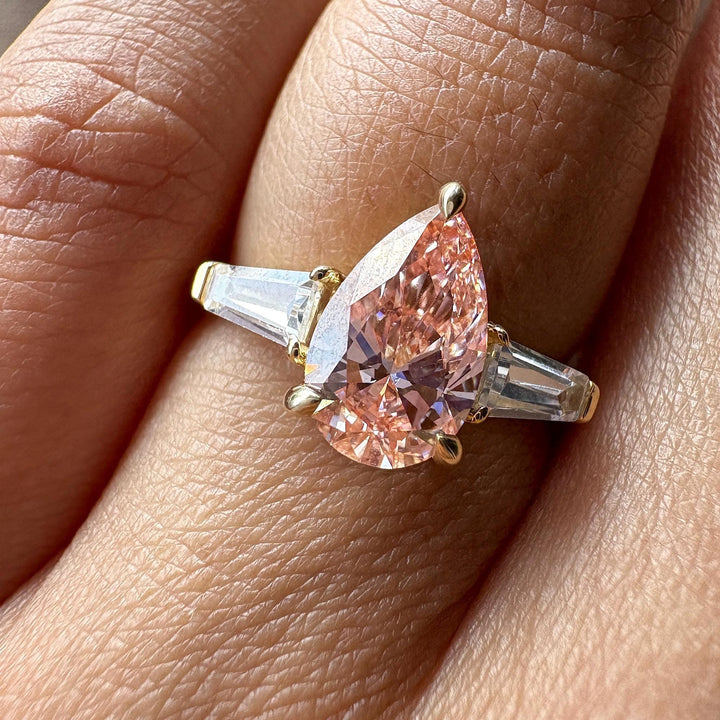 Lab Created Pink Diamond RingFancy Pink Pear Cut Diamond2.0 Carat Pear Lab DiamondPink Diamond Trinity Ring