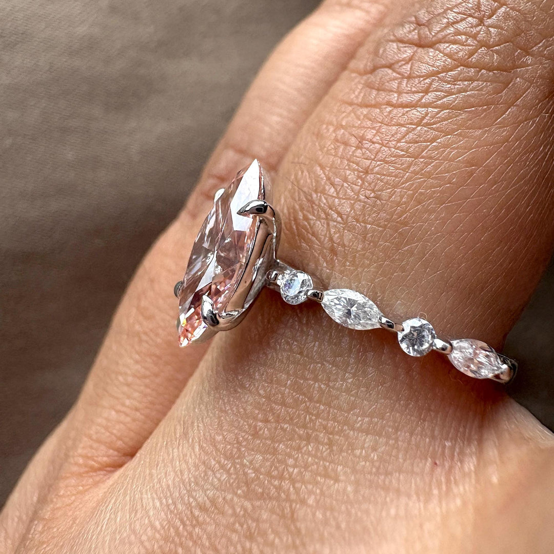 2.0 Carat Marquise Lab DiamondFancy Intense Pink Marquise Diamond2.0CT Pink Pave Diamond JewelryUnique Pink Marquise Engagement RingPink Marquise Cut Anniversary Ring2.0 Carat Lab Created Pink RingLuxury Pink Marquise Pave Ring