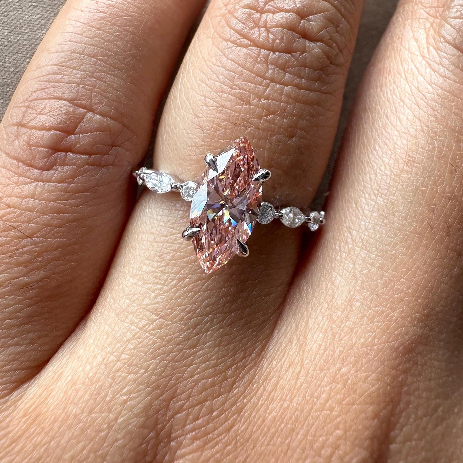 Pink Marquise Cut Lab DiamondMarquise Pink Engagement RingPave Pink Diamond Ring2.0CT Marquise Engagement Ring