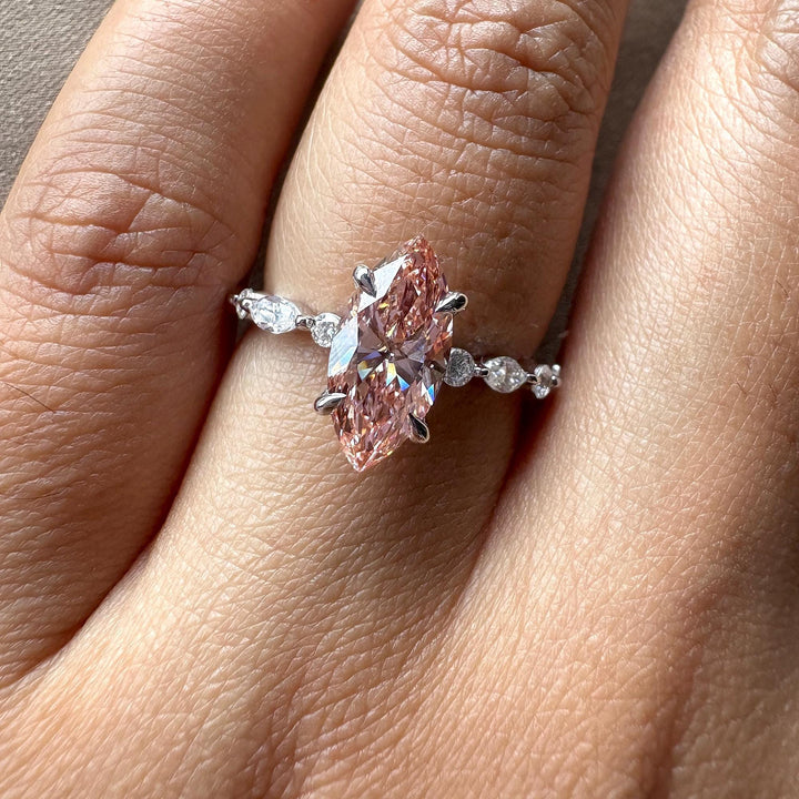 Pink Marquise Cut Lab DiamondMarquise Pink Engagement RingPave Pink Diamond Ring2.0CT Marquise Engagement Ring