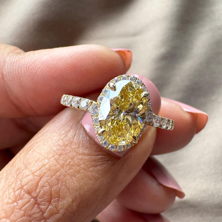 2.0 Carat Yellow Diamond RingYellow Oval Cut Lab DiamondYellow Diamond Halo Engagement Ring2.0CT Oval Halo Engagement RingYellow Lab Grown Diamond Ring