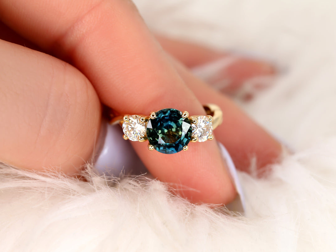 2.50CT Cameron Teal Sapphire Round Three Stone Diamond Infinity Engagement Ring