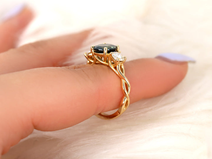 2.50CT Cameron Teal Sapphire Round Three Stone Diamond Infinity Engagement Ring