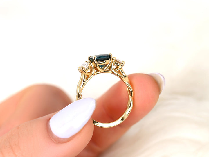 2.50CT Cameron Teal Sapphire Round Three Stone Diamond Infinity Engagement Ring