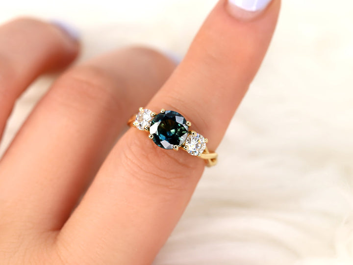 2.50CT Cameron Teal Sapphire Round Three Stone Diamond Infinity Engagement Ring