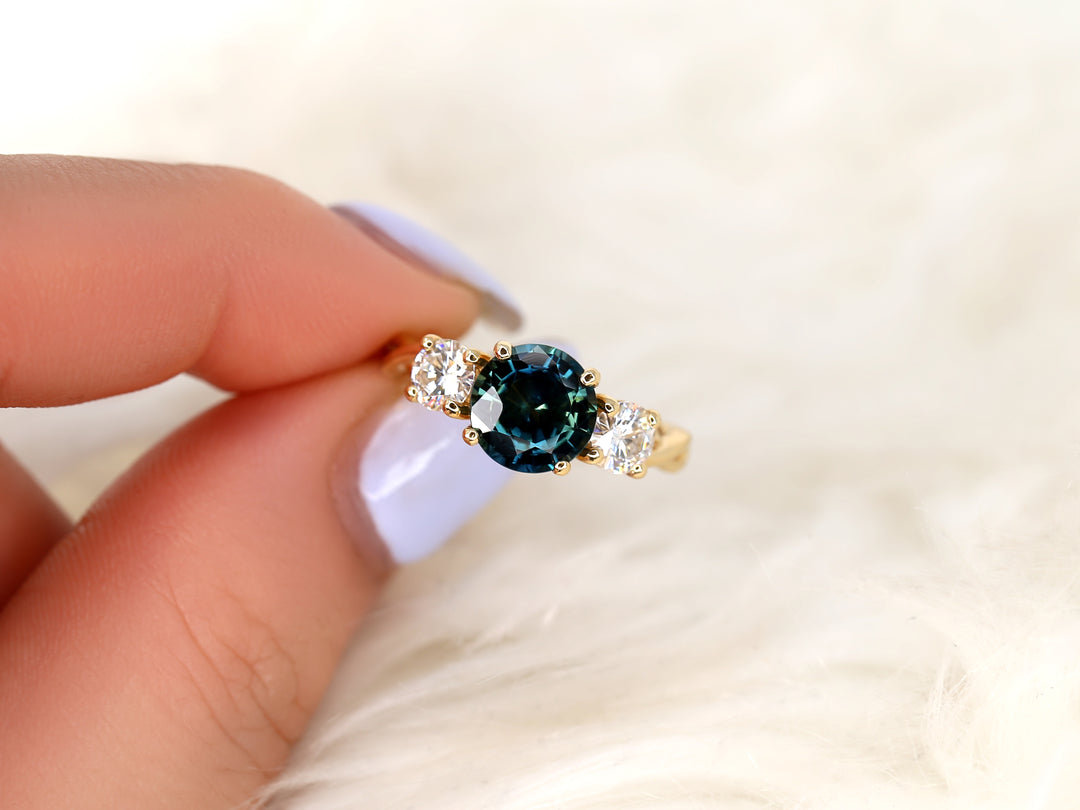 2.50CT Cameron Teal Sapphire Round Three Stone Diamond Infinity Engagement Ring