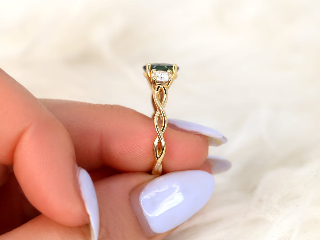 2.50CT Cameron Teal Sapphire Round Three Stone Diamond Infinity Engagement Ring