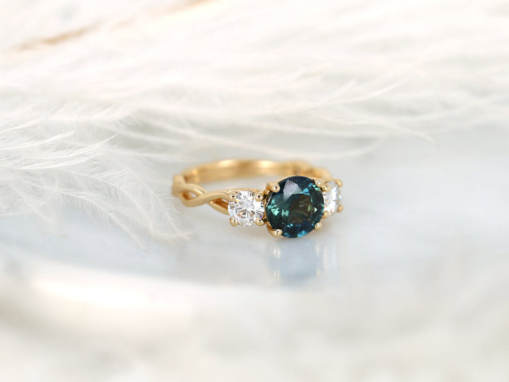 2.50CT Cameron Teal Sapphire Round Three Stone Diamond Infinity Engagement Ring