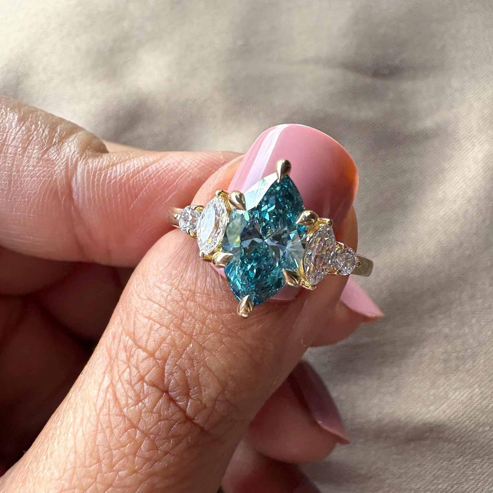 2.50 Carat Blue Diamond RingMarquise Cut Lab DiamondBlue Marquise Engagement RingMarquise Cluster Ring