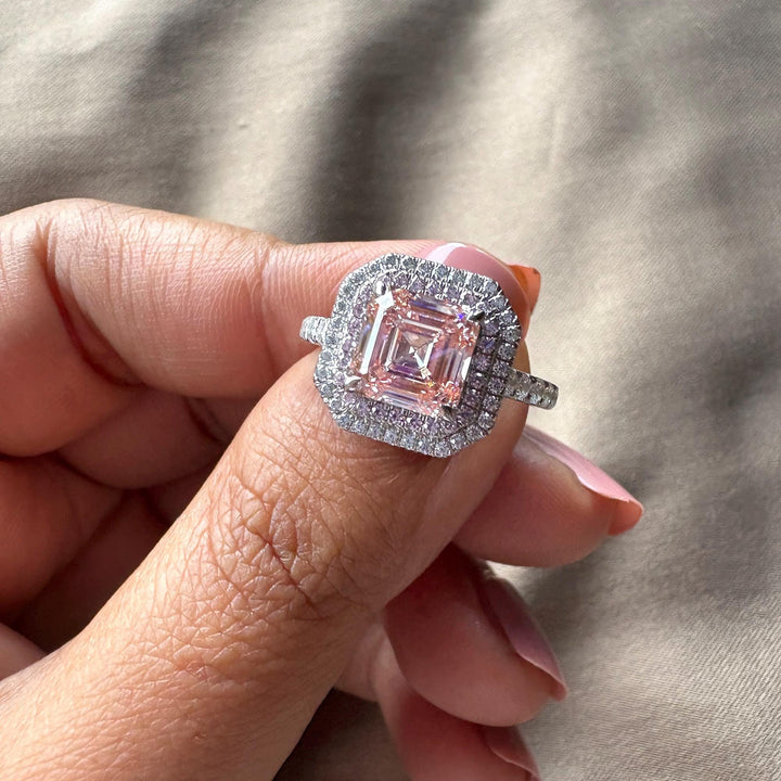 2.50 Carat Pink Diamond RingPink Asscher Cut Lab DiamondDouble Halo Pink Diamond Ring2.50CT Asscher Engagement RingPink Lab Grown Diamond RingAsscher Cut Double Halo Ring