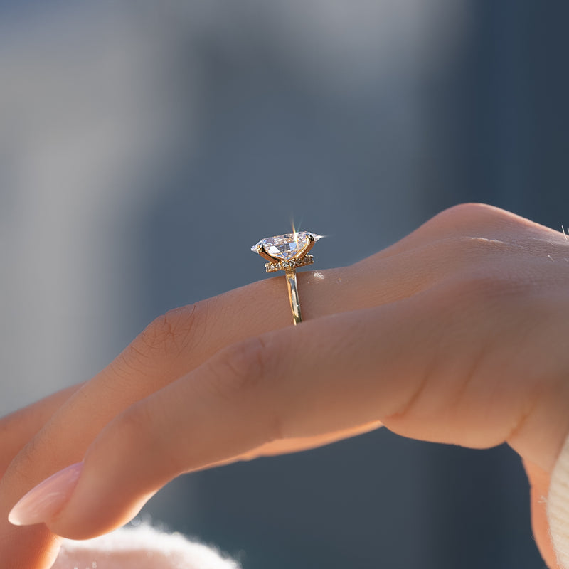 2.50CT Oval Lab Grown E/VVS2 Hidden Halo Diamond Engagement Ring