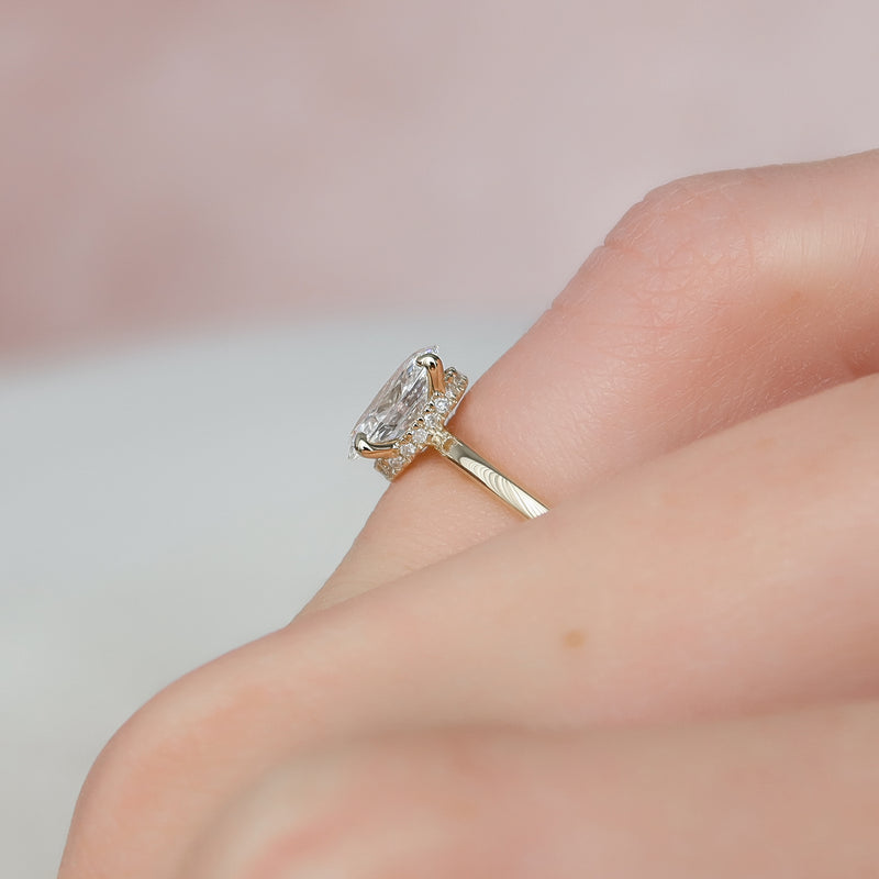 2.50CT Oval Lab Grown E/VVS2 Hidden Halo Diamond Engagement Ring
