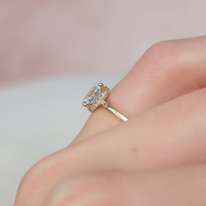 2.50CT Oval Lab Grown E/VVS2 Hidden Halo Diamond Engagement Ring