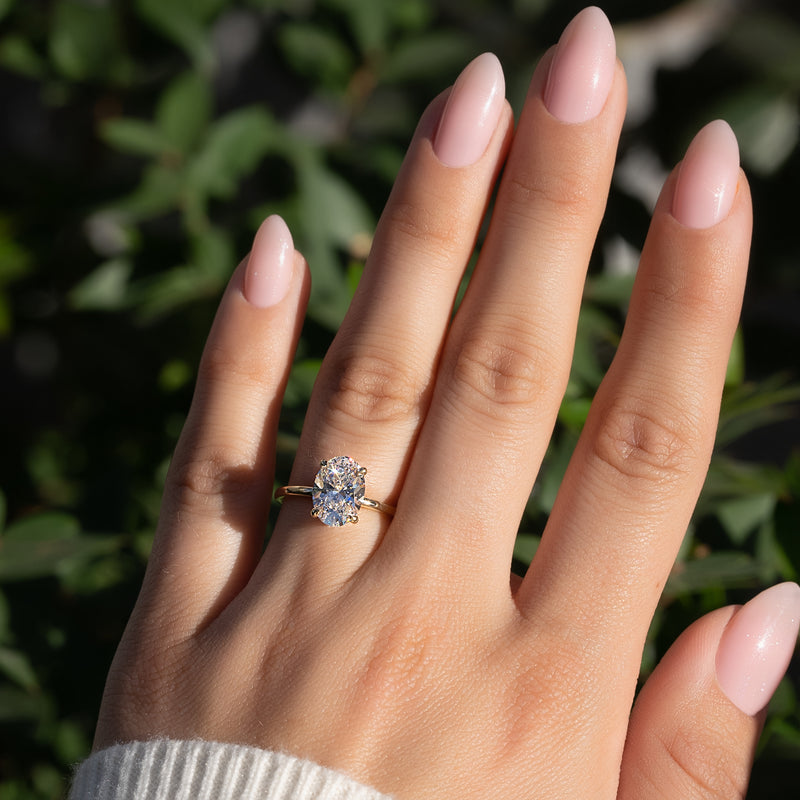 2.50CT Oval Lab Grown E/VVS2 Hidden Halo Diamond Engagement Ring