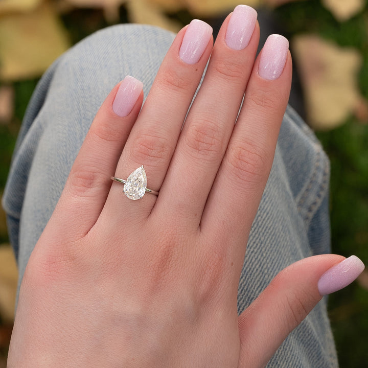 3.50CT Pear Lab Grown D/VS2 Hidden Halo Diamond Engagement Ring