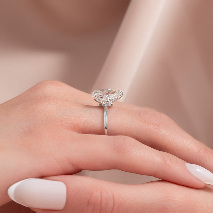 3.50CT Pear Lab Grown D/VS2 Hidden Halo Diamond Engagement Ring