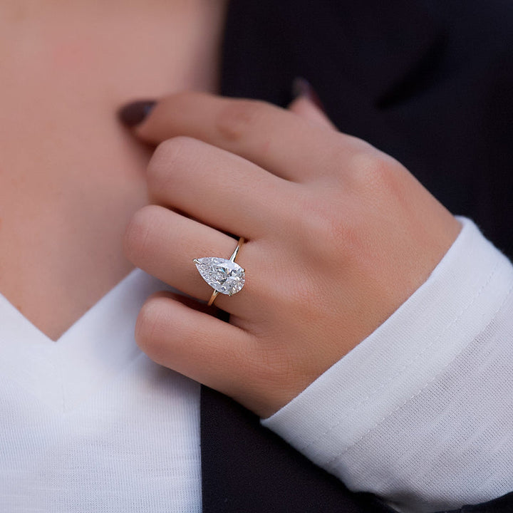 3.50CT Pear Lab Grown D/VS2 Hidden Halo Diamond Engagement Ring