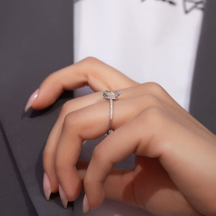 3.0CT Oval Lab Grown F/VVS1 Hidden Halo Diamond Engagement Ring