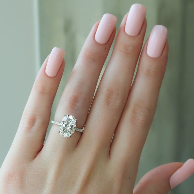 3.0CT Oval Lab Grown F/VVS1 Hidden Halo Diamond Engagement Ring