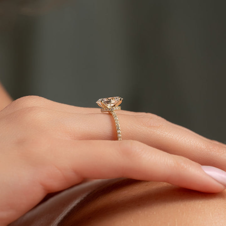 3.0CT Oval Lab Grown F/VVS1 Hidden Halo Diamond Engagement Ring