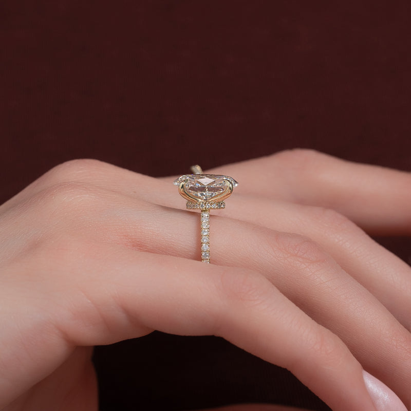 3.0CT Oval Lab Grown F/VVS1 Hidden Halo Diamond Engagement Ring