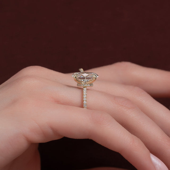 3.0CT Oval Lab Grown F/VVS1 Hidden Halo Diamond Engagement Ring